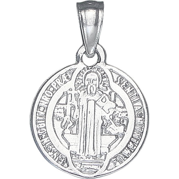 Sterling Silver Saint Benedict Medal Reversible Charm Pendant Necklace with 18 Inch Chain