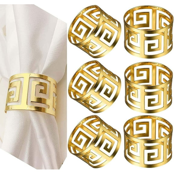 Gold Napkin Rings Set of 6 Hollow Cut Metal Napkin Holder Dining Table Setting Napkin Rings Buckles for Wedding Christmas Party Banquet Dinner