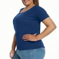 thumbnail image 6 of VBTAPA Womens Plus Size T-shirts with Built in Bra Casual Workout Undershirts Slim Fit Short Sleeve Crewneck Tee Tops Blue XXXL, 6 of 8