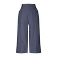 thumbnail image 3 of Fesfesfes Women's Trendy Britches Summer Solid Color High-Waisted Wide-Leg Pants Casual Loose Mid-Calf Length Trousers with Pockets(Navy#2,3XL), 3 of 5