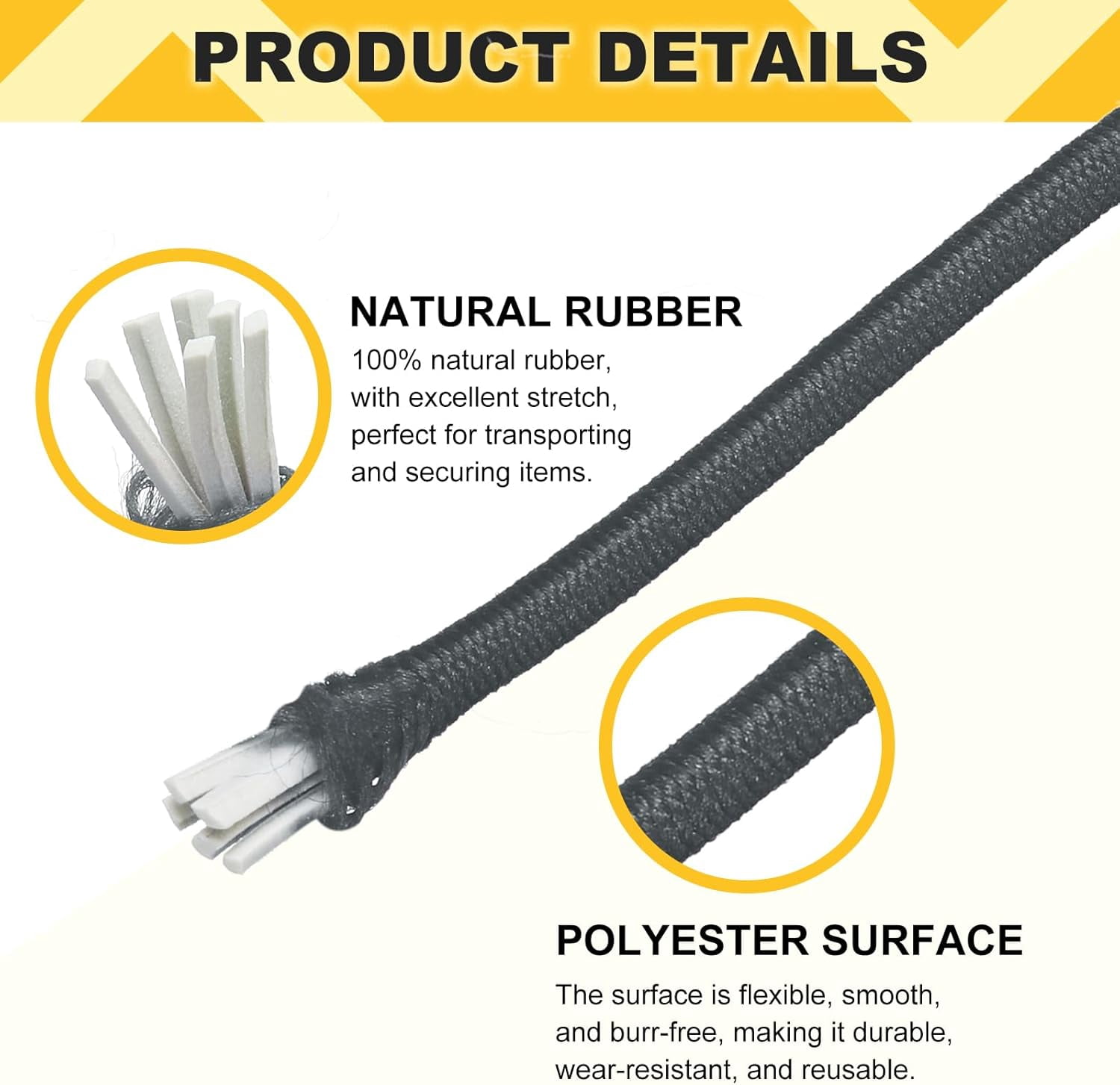 MKEUDQ-Elastic Bungee Cord, 1/8" x 49' Heavy Duty Polyester Bungee Shock Cords Kayak Stretch String Rope for Kayak Strap Tarp Tie Boating Tent Camping DIY Craft, Gray