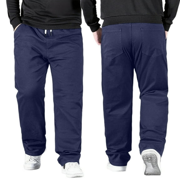 PIMSSY Men Pants High Waist Casual Pants With Stretch Comfort Fit Big And Tall Elastic Waistband Loose Straight Leg Trousers For Summer Male Classic Solid Color Slacks
