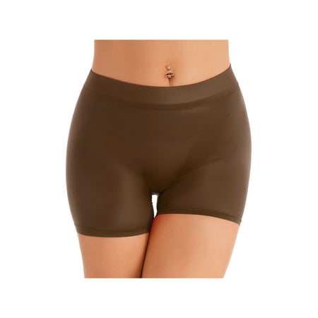Zaldita Women s Silky Sheer Ultra-Thin Shorts See Through Safety Booty Shorts Boyshort Panty Coffee One Size