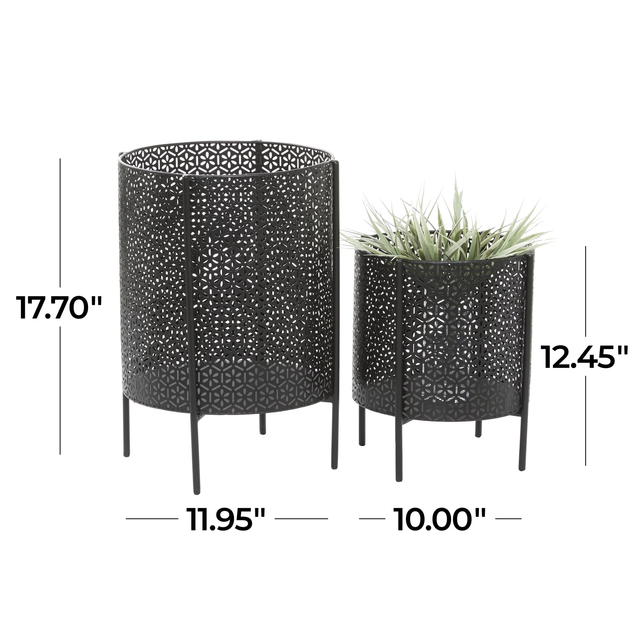 CosmoLiving by Cosmopolitan 18", 12"H Cutout Black Metal Floral Planter with Removable Stand (2 Count)