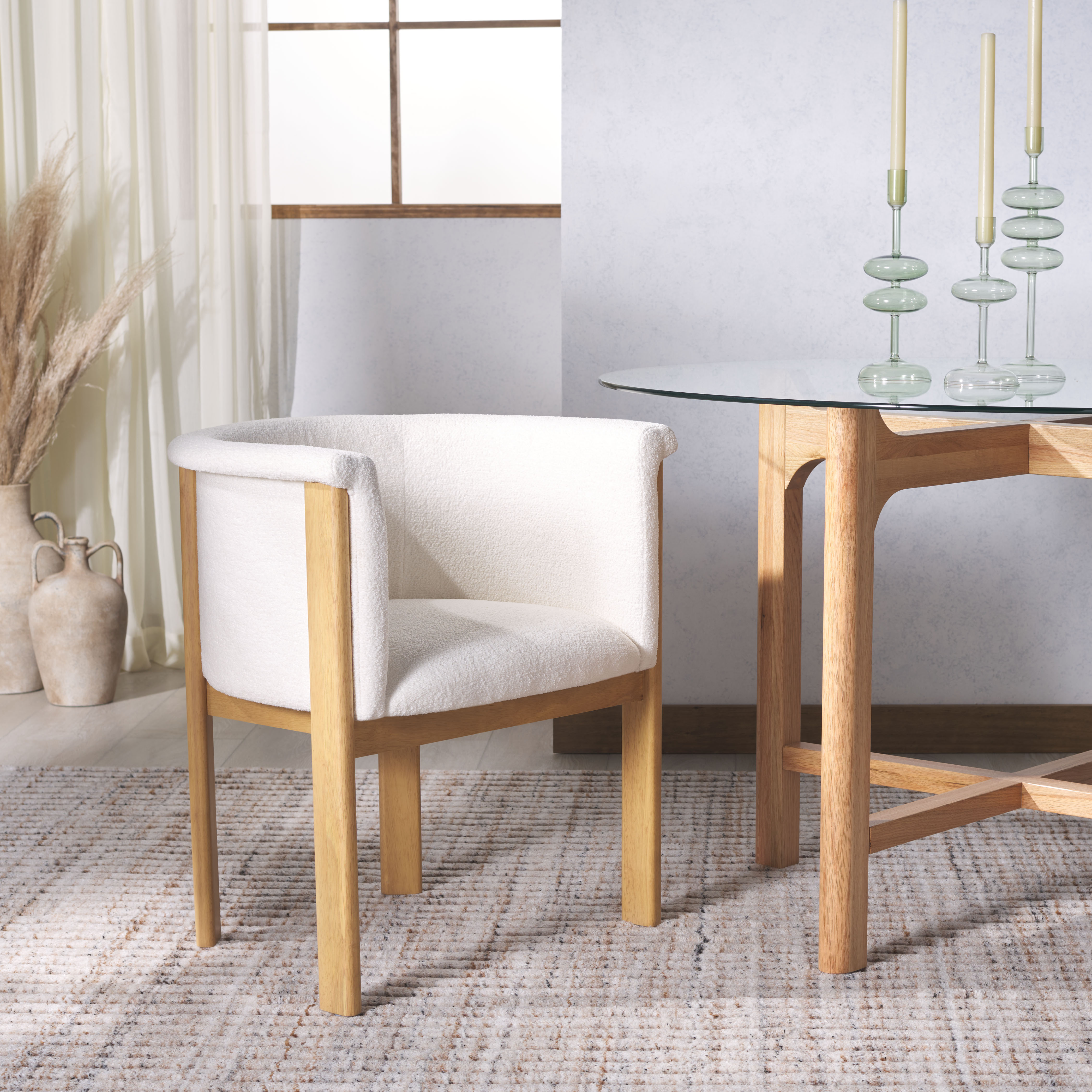 SAFAVIEH Couture Katemarie Contemporay Boucle Solid Dining Armchair, Ivory/Natural