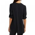 thumbnail image 3 of Women's V Neck Zip Cuffed Sleeve Flowy Business Casual Work Tunic Tops Shirts Blouse, 3 of 5