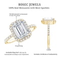 thumbnail image 5 of Rosec Jewels Certified Moissanite Emerald Cut Engagement Ring with Halo - 2 Carat Moissanite Ring - 7X9 mm, D-VS1 Quality, 18K Yellow Gold, US 3.00, 5 of 8