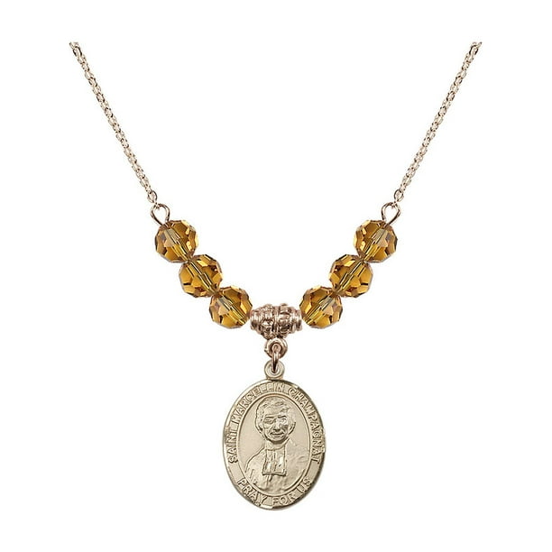 18 Inch Hamilton Gold Plated Necklace With 6mm Yellow November Birth Month Stone Beads And Saint Marcellin Champagnat Charm Walmart Com