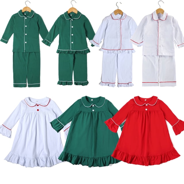 Venta al por mayor de pijamas para niños y niñas, conjunto de pijamas a juego para la familia, ropa de estar por casa, ropa de bebé de punto, pijamas navideños 100 % algodón