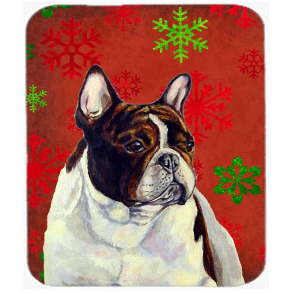 French Bulldog Red And Green Snowflakes Christmas Mouse Pad, Hot Pad Or Trivet - 7.75 x 9.25 In.