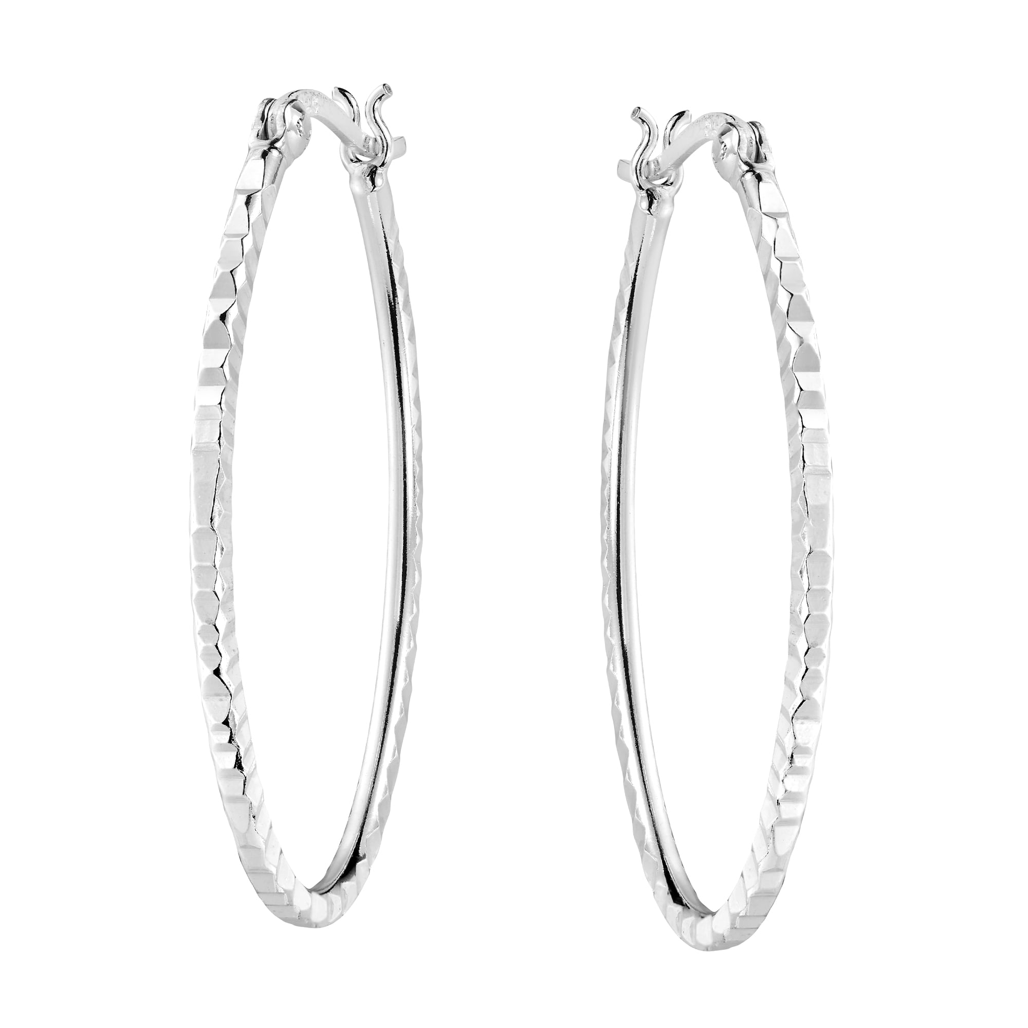 Balinese Modern Ridge Oval V-Lock Statement Hoop .925 Sterling Silver Earrings Sterling Silver Hoop Earring for women | Balinese Hoop Earrings | Hoop Earrings