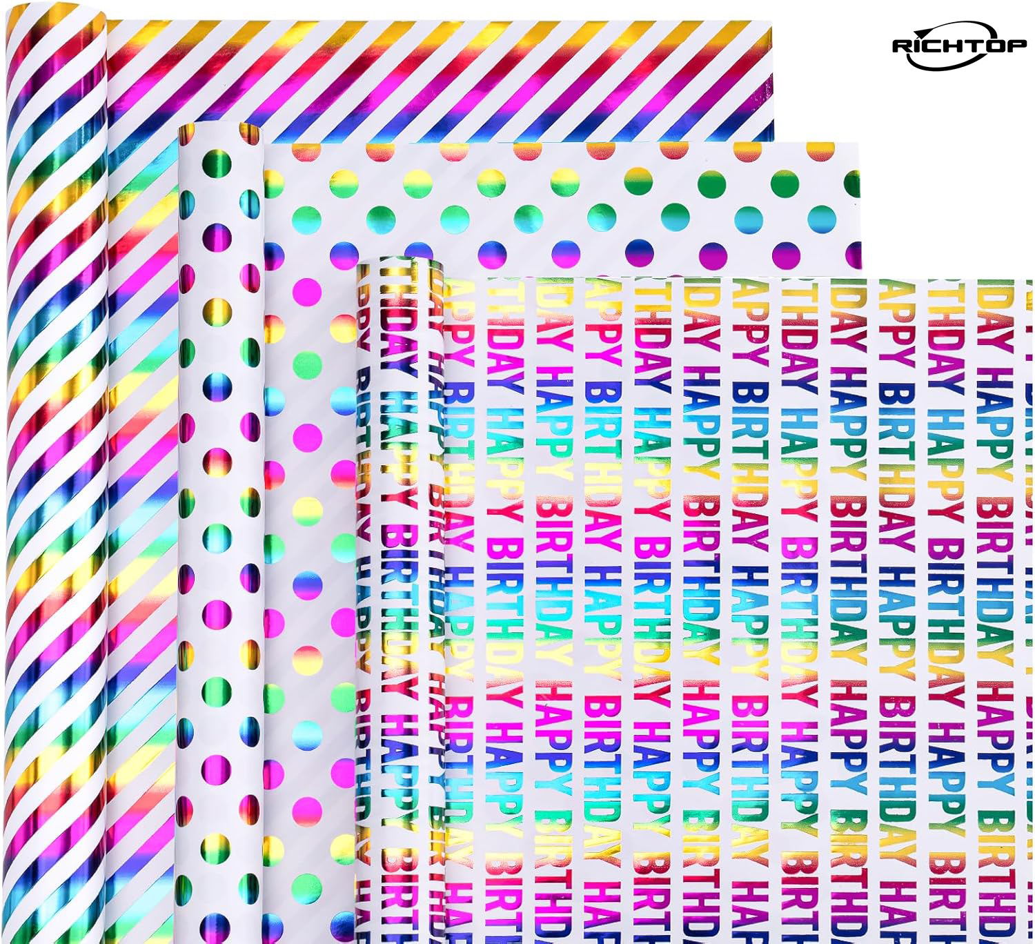 RICHTOP Birthday Wrapping Paper - 3 Rolls 17in x 120in photo 2
