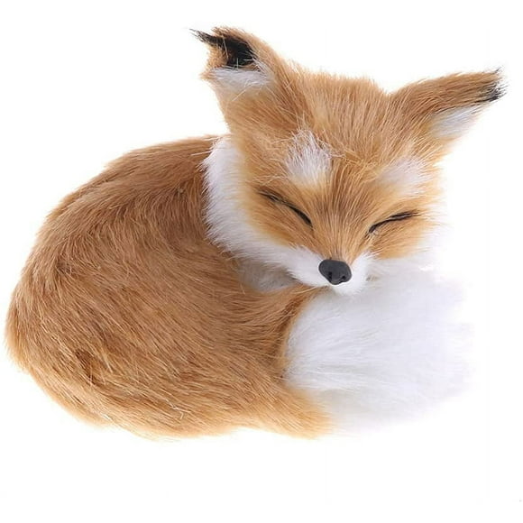 Simulation Brown Fox Toy Furs Squatting Fox Model Home Decoration Animals World with Static Action Figures (Fox Toy)