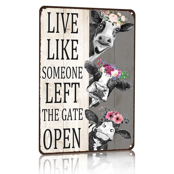 Crazysign Letrero Vintage Para Decoración De Vaca, Con Texto En Inglés "Live Like Everyone Left The Gate Open", Para Decoración De Pared De Hogar, Granja, Valla, Baño, Dormitorio, 8.0 X 12.0 In (3098)