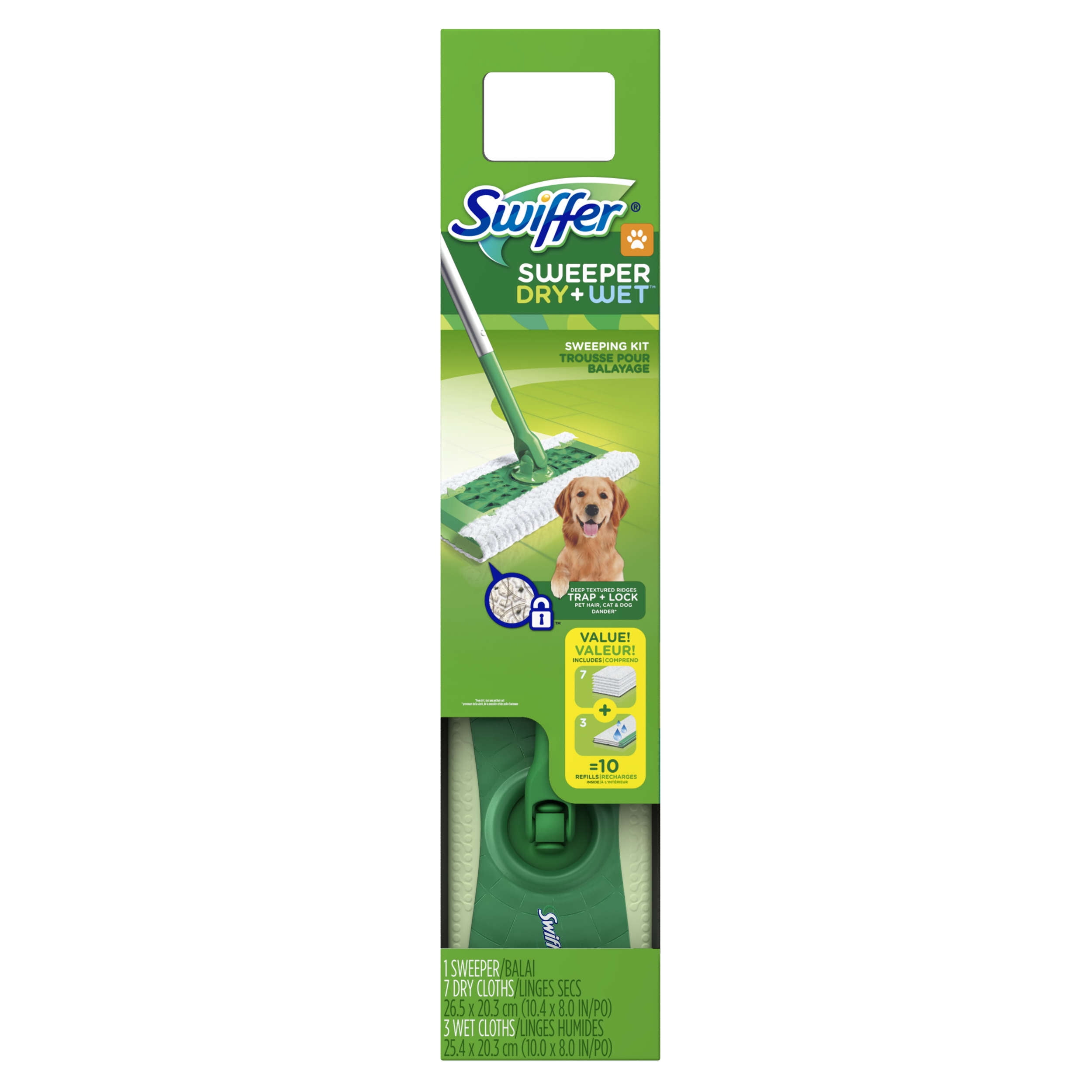 Swiffer Trousse pour balayage Swiffer Sweeper Dry + Wet XL (1 balai  Sweeper, 8 linges secs