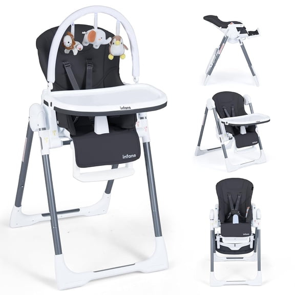 INFANS High Chair for Babies and Toddlers, Foldable Highchair with 7 Different Heights 4 Reclining Backrest Seat 3 Setting Footrest, Removable Tray Built-in Rear Wheels with Locks