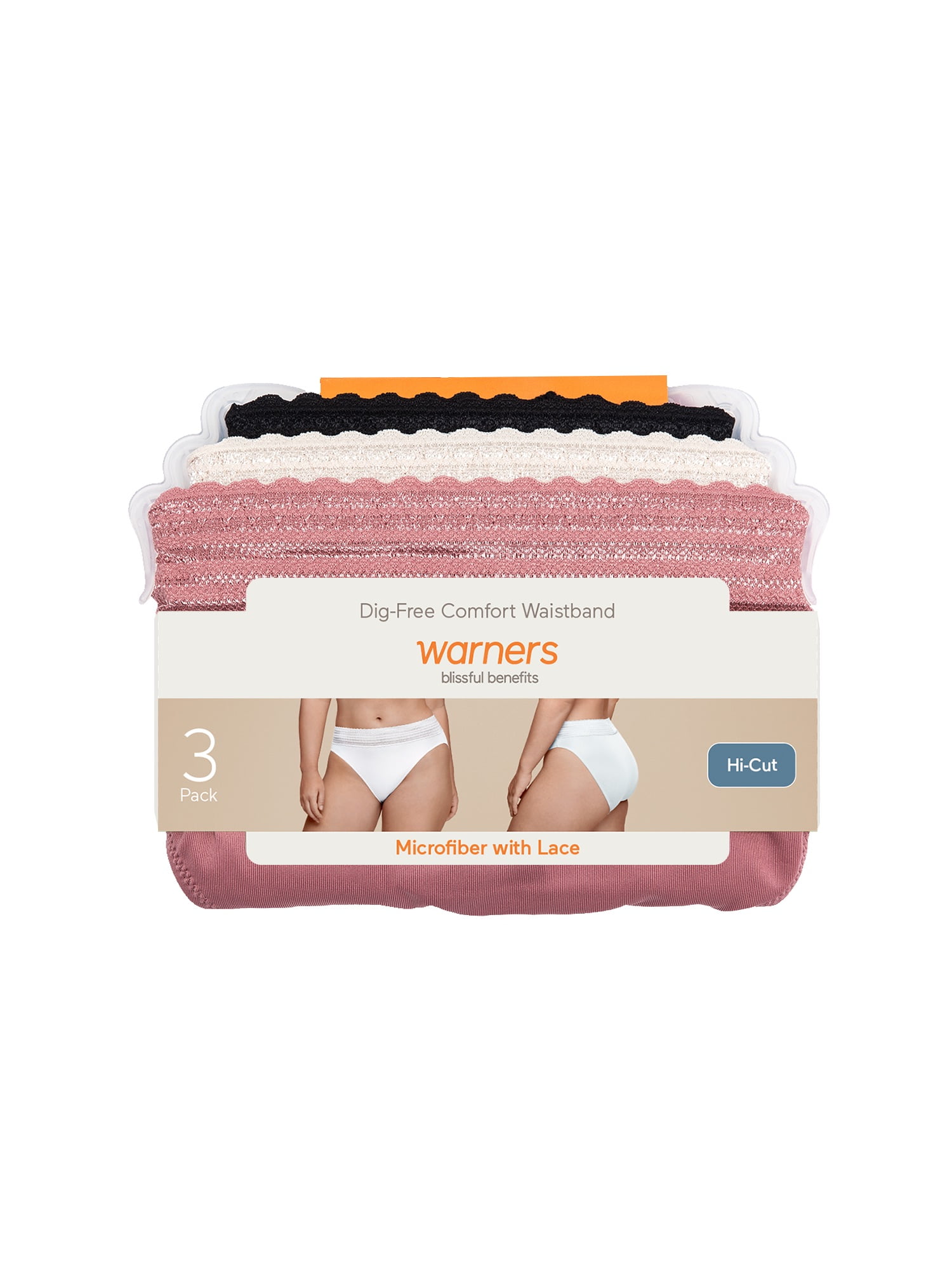 Warners® Blissful Benefits Dig-Free Comfort Waistband with Lace Microfiber Hi-Cut 3-Pack 5109W