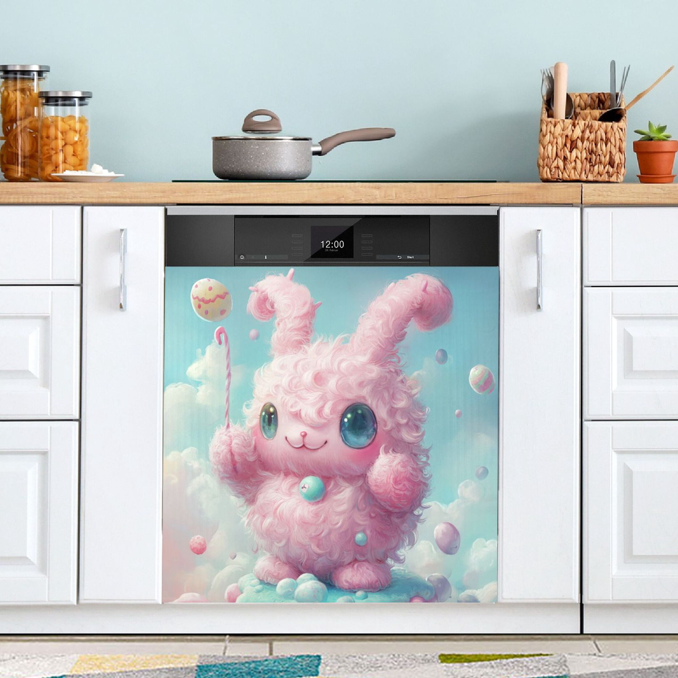 Dishwasher Magnetic Sticker 23x26 Inch Refrigerator Magnetic Sticker Washing Machine Magnetic Sticker Kitchen Panel Magnetic Sticker Home Decor Little Pink Cartoon Bunny