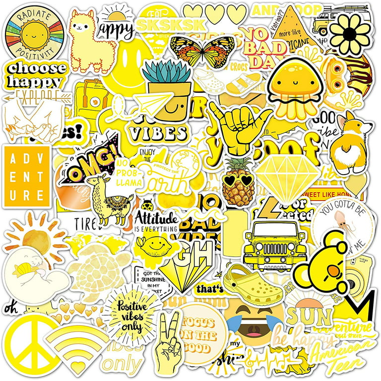 100 Yellow Stickers Aesthetic Stickers Cute Stickers Laptop Stickers Vinyl  Stickers Stickers for Water Bottles Waterproof Stickers for Kids Teens Teen