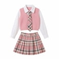 thumbnail image 6 of Rggeeun Girls Back To School Sets Plaid Skirt Cute Tops Casual Jackets Front Tie Matching Sets 3Pc Festive Celebration Versatile,Pink,7-8 Years, 6 of 6