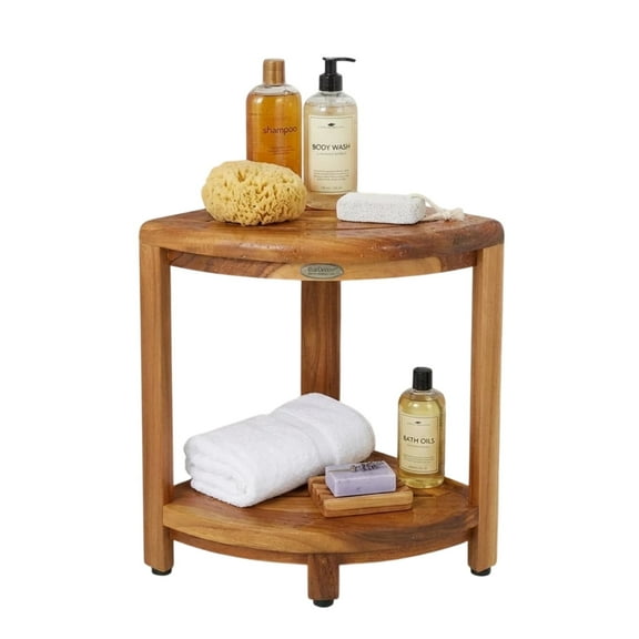 EcoDecors SnazzyCorner Teak Corner Shower Bench with Shelf, EarthyTeak