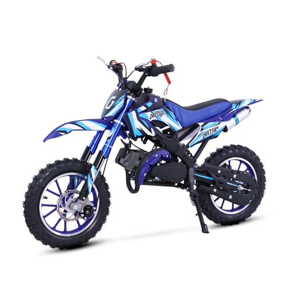 49CC Kids Gas Dirt Bike, 2-Stroke Gas Powered Motorcycle, Dual Disc Brakes, Front & Rear Shock, 10" Off-Road Tires, 28 MPH Top Speed, 132 LBS Max Load, Mini Dirtbike for Kids 8-14