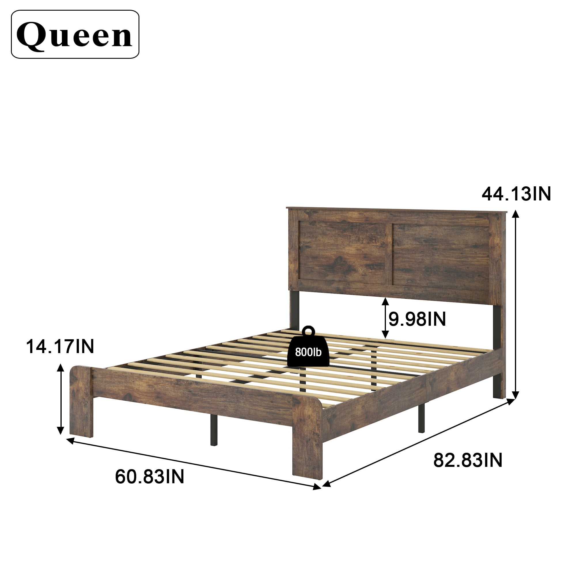 Sesslife Queen Size Bed Frame with Storage, Wood Platform Bed Frame with Charging Station and LED Light, Vintage Queen Bed Frame with Headboard and Wood Slats, No Box Spring Needed, Dark Brown