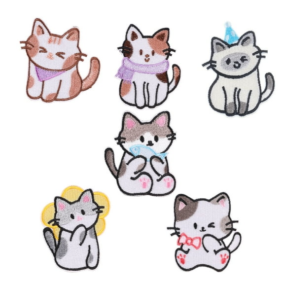6 Pcs Embroidered Patches Applique Patches Cartoon Cats Iron on Patches