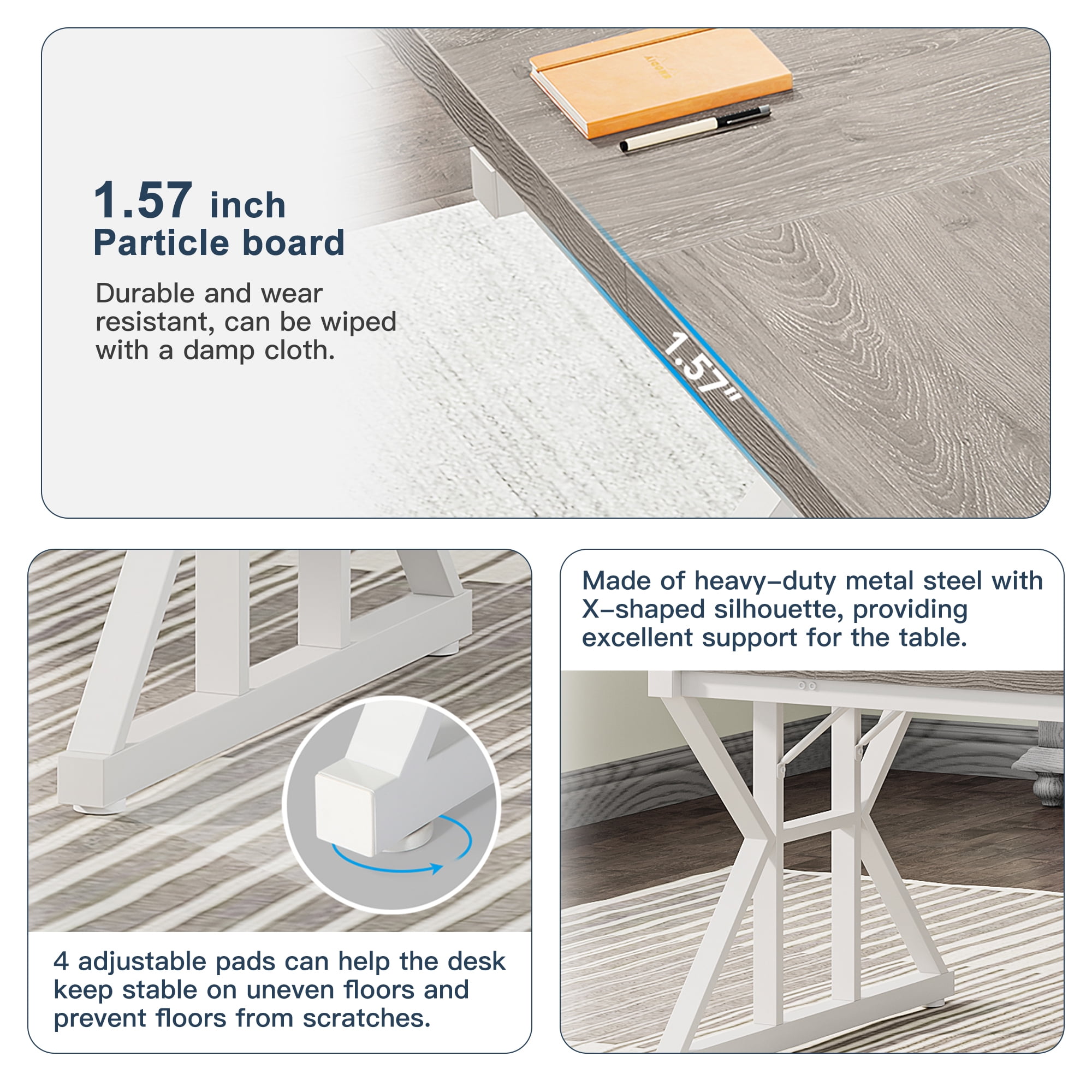 Demi Bonn 71" Farmhouse Dining Table, Wood Rustic Kitchen Table for 6 People, Large Rectangular Dinner Table for Dining Room, Home Office, Living Room Furniture, Gray & White