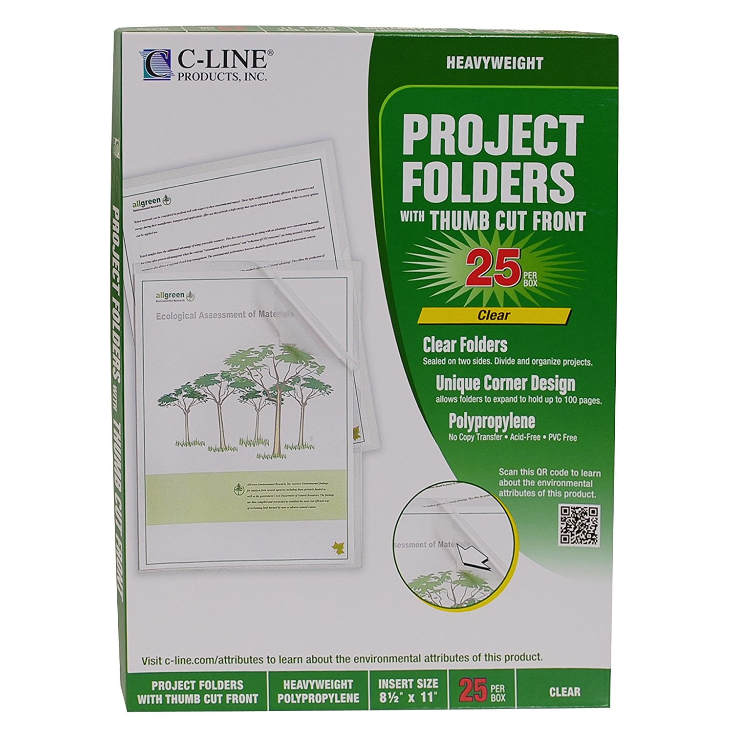 CLine Biodegradable Poly Project Folders, Reduced Glare, Clear, 8.5 x