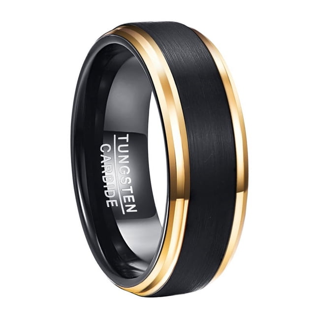 1pc Stylish and Durable Tungsten Ring with Golden Edge and Black Matte Finish - Available in Sizes 7-15
