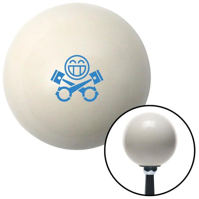 Blue Smiley Pistons Ivory Shift Knob with M16 x 1.5 Insert Shifter Auto Manual Brody