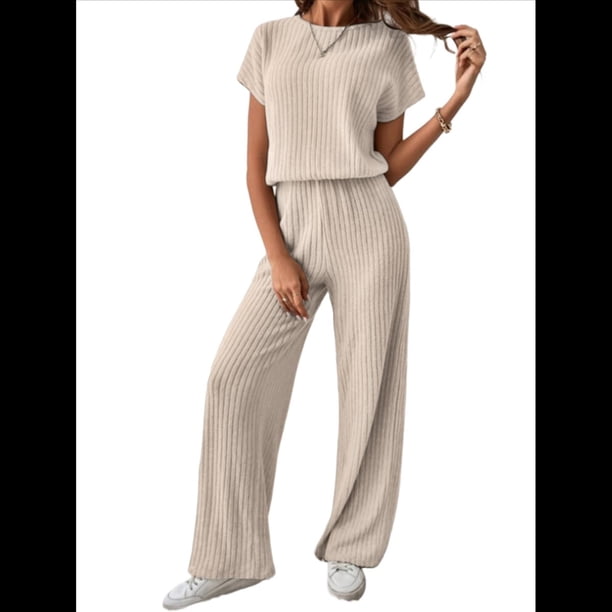 Traje Informal de Dos Piezas para Mujer, para Viajes y Vacaciones de Verano, con Corta y Pantalones Anchos. Albaricoque M