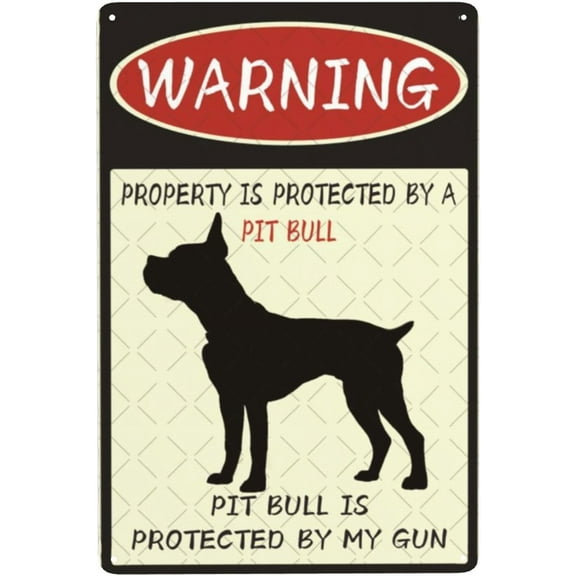 Dog Warning Metal Tin Signs Property Is Protected By A Pit Bull Is Protected Tin Sign Decoration Sign For Farmhouse Forest Fence Wall Outdoor Garden Decor Metal Art Aluminum Signs 8x12 Inch