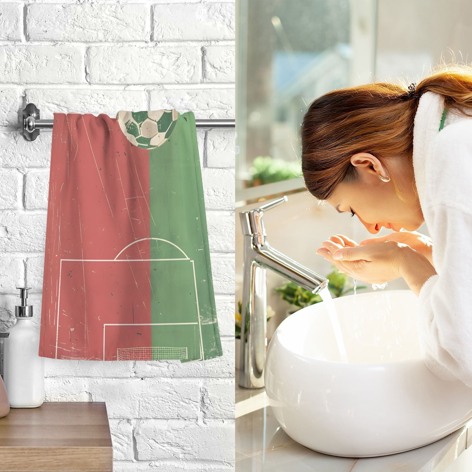 Match Football Hand Towels Cotton Bath Towels Large Face Towels Absorbent for Bathroom 2 Packs