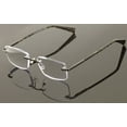 thumbnail image 2 of Premium Metal Rimless Modern Rectangular Anti-Blue Blocker Reading Glasses - UV Protection Clear Lens Reader Carbon Temple Print +1.00, 2 of 4