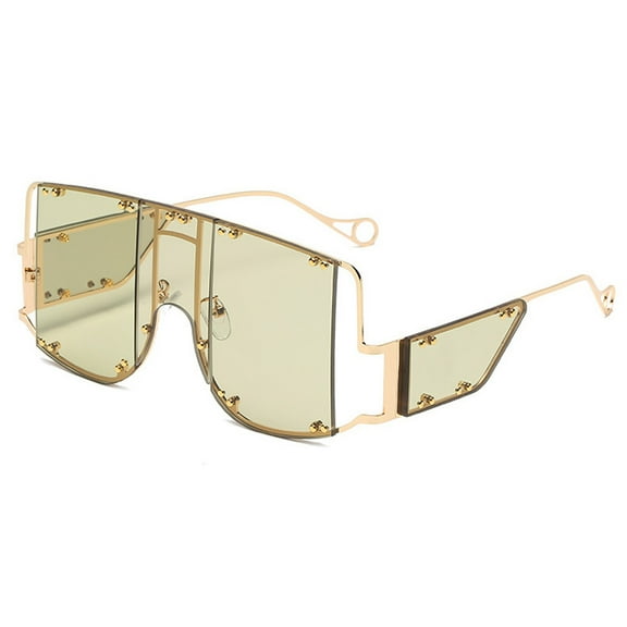 One-piece punk sunglasses personality rivet large frame sunglasses, made of metal - green