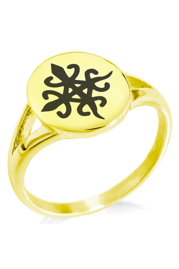 Stainless Steel Aztec Unity Rune Minimalist Oval Top Polished Statement Signet Ring
