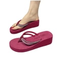 thumbnail image 6 of hlysgo Women's Sparkly Rhinestone Platform Flip Flops Thong Sandals Flower Slip on Wedge Sandals Hot Pink 5.5, 6 of 6