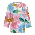 thumbnail image 7 of CYMMPU Summer Trendy Shirts Button up V Neck Blouses for Women Dressy Casual 3/4 Sleeve Spring Tops Loose Fit Tunic Tops Floral Pattern Business Elegant Work Tops T-Shirts Pink XXL, 7 of 7