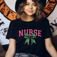 thumbnail image 3 of Nurse Graphic T-Shirt | Pink Lettering with Green Bow Tee for Women, CarolinaBlue, Size XL, 3 of 6