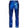 thumbnail image 3 of Mens Metallic Shiny Disco Pants Wet Look Party Dance Straight Leg Trousers (Blue L), 3 of 3