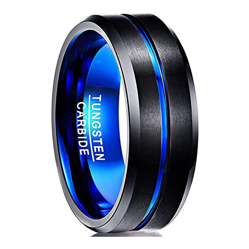 NUNCAD Tungsten Ring for Men Women 4/6/8/10mm Black/Blue/Gold/Rose Gold/Silver Groove Wedding Bands Beveled Edges Engraved I Love You Size 4 to 17 