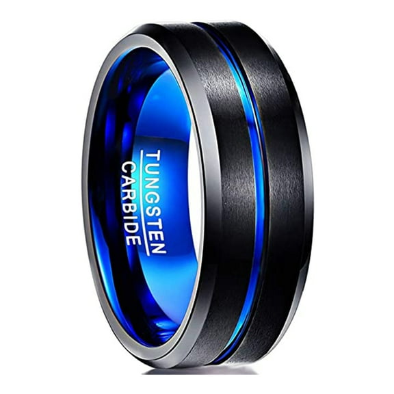 NUNCAD Tungsten Ring 4/6/8/10mm Black/Blue/Gold/Rose Gold/Silver Groove Wedding Bands Beveled Edges Engraved Size 4 to 17 for Men and Women