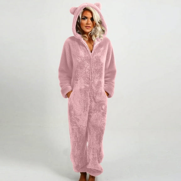 Fanxing Women's Onesies Pajamas Sherpa Fleece One Piece Romper Zipper Cute Hooded Jumpsuit Plus Size Pajama Loungewear Black 2XL