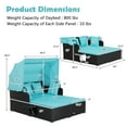 thumbnail image 3 of Costway Patio Rattan Daybed Lounge Retractable Top Canopy Side Tables Cushions Black + Turquoise, 3 of 10