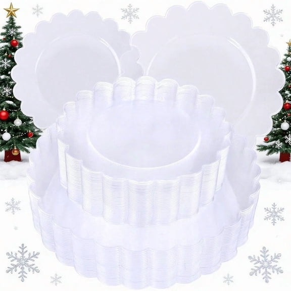 100pcs Clear Plastic PlatesDisposable Plastic Plates Heavy Duty Premium Plate Includes 50 Clear Dinner 50 Dert Plate for Party Wedding Brial Shower