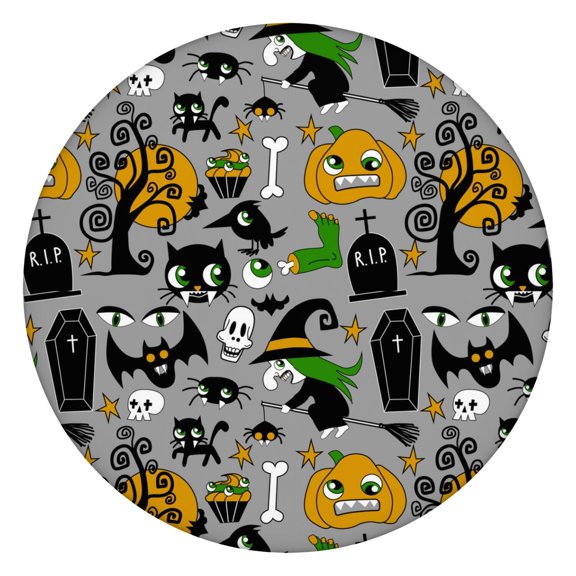 44in Round Halloween Pumpkin Ghost Tablecloth with Elastic Edge, Fitted Table Cover for 36-44" Tables, Polyester Reusable Table Cloths Wipe Clean for Picnic, Dining, Outdoor Use and Party Decor