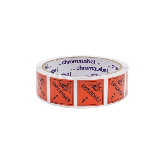 1" x 1" Permanent Durable D.O.T. Hazard Labels: Hazard Class 1 Explosives, 250/Roll