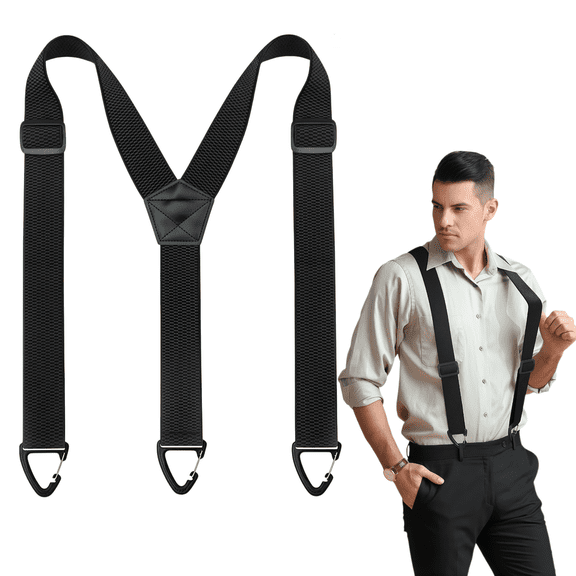 LHYXU Black Suspenders For Men Hidden Suspenders for Men Under Clothes with 3 Snap Loop (1.48" Wide)